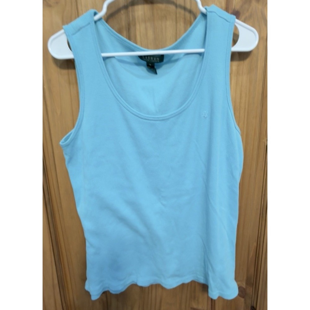 Lauren Ralph Lauren Tank Top Womens 1X Turquoise Aqua Ribbed Sleeveless LRL
